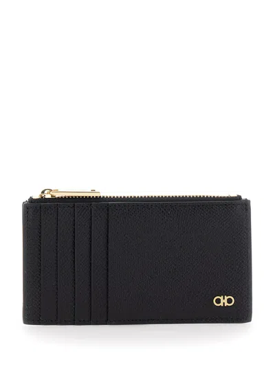 Ferragamo Gancini Leather Cardholder In Black