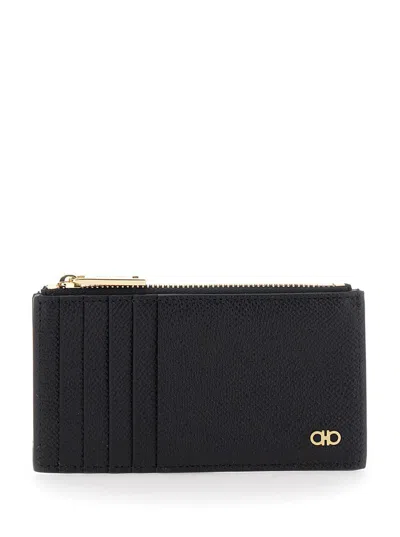 Ferragamo Gancini Leather Cardholder In Black