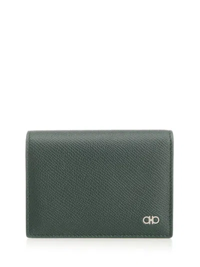 Ferragamo Micro Gancio Business Card Card Case With Zip Wallets Green