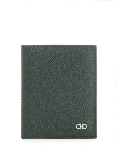 Ferragamo Micro Gancio Flap Card Holder Wallets Green