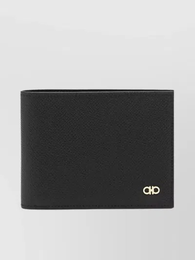Ferragamo Micro Gancio Grained Leather Bi-fold Wallet In Black