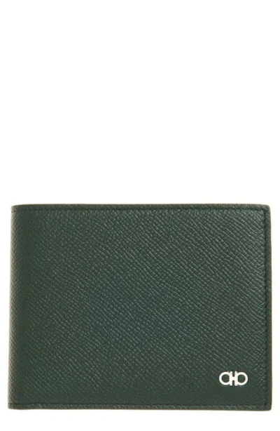 Ferragamo Micro Gancio Leather Bifold Wallet In Green