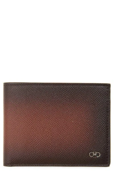 Ferragamo Micro Gancio Leather Bifold Wallet In Brown