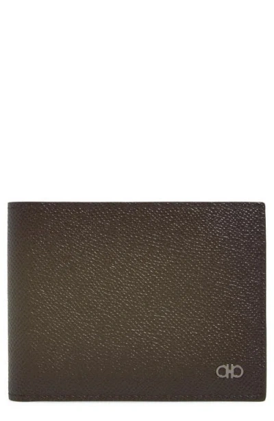 Ferragamo Micro Gancio Leather Bifold Wallet In Brown