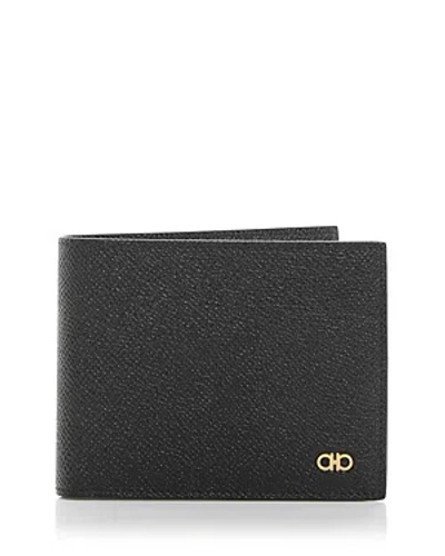 Ferragamo Micro Gancio Leather Bifold Wallet In Black