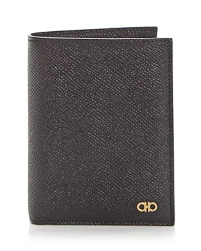 Ferragamo Double Gancio Tall Leather Wallet In Nero