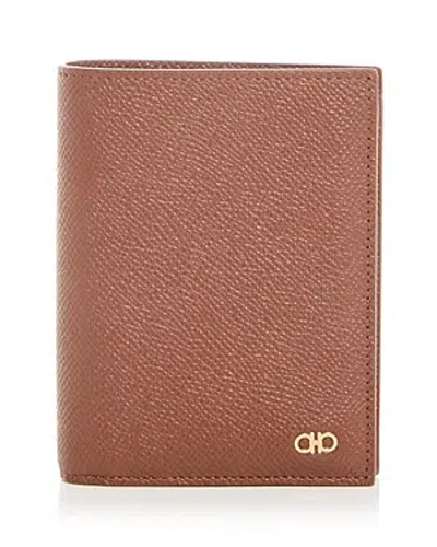 Ferragamo Micro Gancio Leather Bifold Wallet In New Cognac