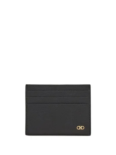 Ferragamo Micro Gancio Leather Card Case In Black