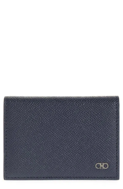 Ferragamo Micro Gancio Leather Card Case In Blue