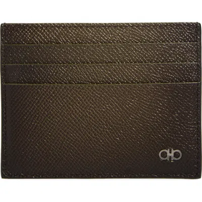 Ferragamo Micro Gancio Leather Card Case In Brown