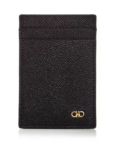 Ferragamo Micro Gancio Leather Money Clip & Card Case In Black