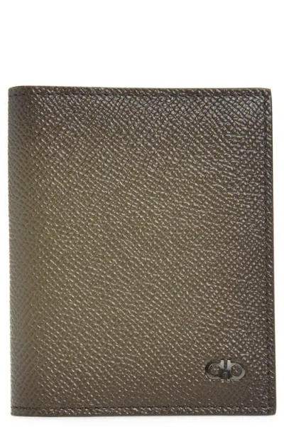 Ferragamo Micro Gancio Leather Tall Bifold Wallet In Green