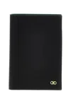 Ferragamo Black Cardholder With Gold-tone Gancini Logo In Calf Leather Man In Black