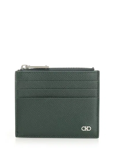 Ferragamo Micro Gancio Zip Square Card Case Wallets Green