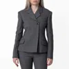 Ferragamo Micro Houndstooth Double Breasted Blazer In Gray