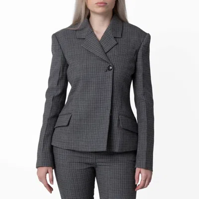 Ferragamo Micro Houndstooth Double Breasted Blazer In Gray