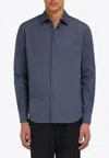 Ferragamo Micro Pattern Button-up Shirt In Gray