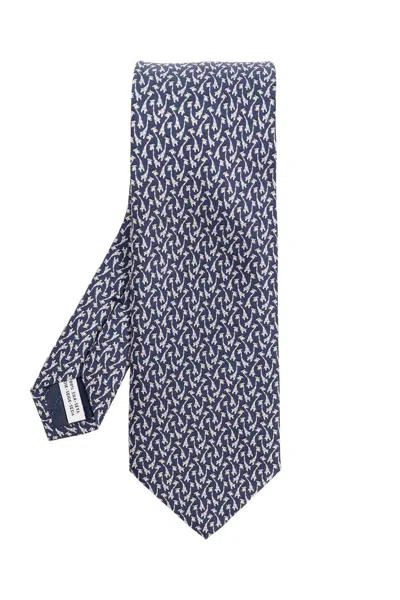 Ferragamo Micro Pattern Printed Tie In Navy