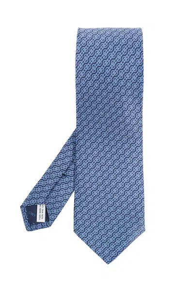 Ferragamo Micro Pattern Printed Tie In Navy