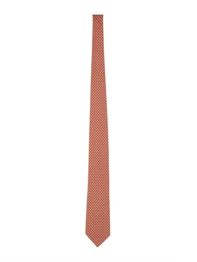 Ferragamo Micro Pattern Printed Tie In Orange