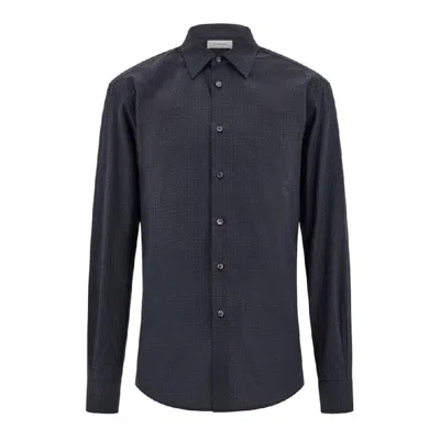 Ferragamo Micro-patterned Long Sleeve Shirt In Blue