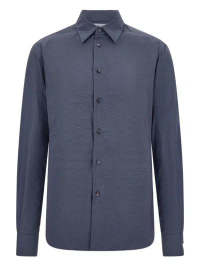 Ferragamo Micro-patterned Shirt In Blue