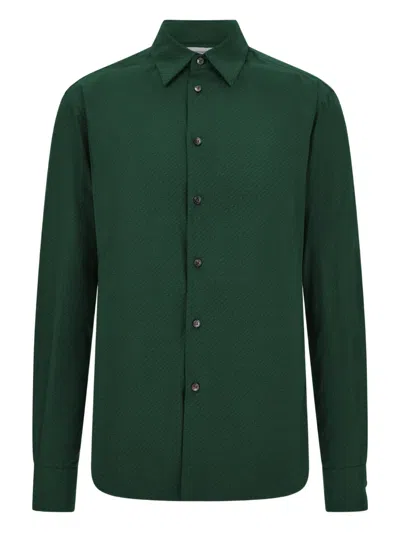 Ferragamo Micro-patterned Shirt In Green