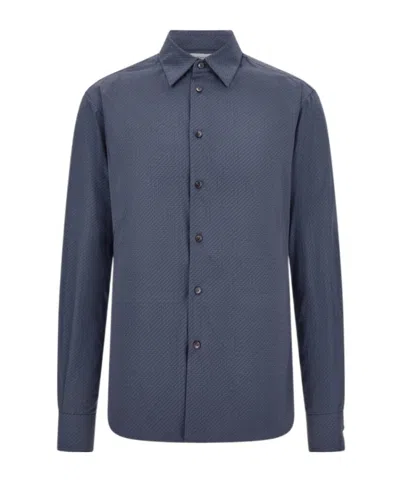 Ferragamo Micro-patterned Shirt In Blue
