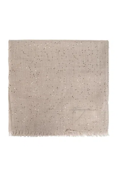 Ferragamo Micro Sequins Stole Scarf In Beige