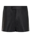 Ferragamo Mid-rise Lambskin Leather Shorts With Concealed Button And Pockets In Black