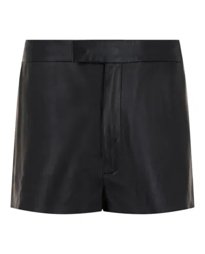FERRAGAMO MID-RISE LAMBSKIN LEATHER SHORTS WITH CONCEALED BUTTON AND POCKETS