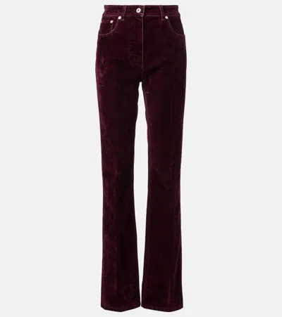 Ferragamo Mid-rise Velvet Straight Pants In Burgundy