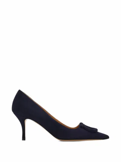 Ferragamo Mid-heel Maxi Gancini Pumps In Blue
