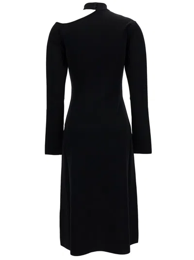 Ferragamo Midi Black Dress With Cut-out And Long Sleeve In Viscose Blend Woman