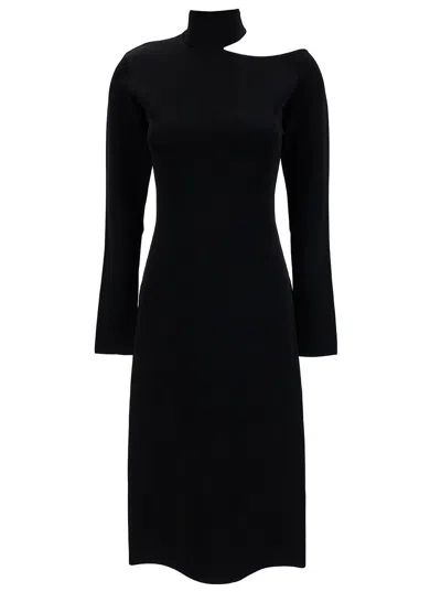 FERRAGAMO FERRAGAMO WOMEN MIDI BLACK DRESS WITH CUT-OUT AND LONG SLEEVE IN VISCOSE BLEND WOMAN