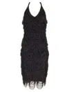 Ferragamo Midi Silk Cord Jacquard Dress In Black