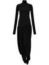 Ferragamo Turtleneck Dress With Tulip Skirt In Black