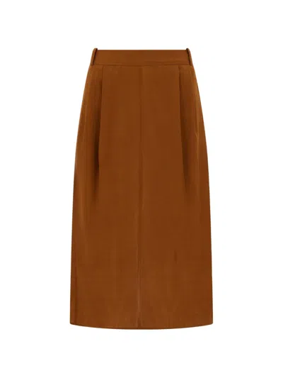Ferragamo Midi Skirt In Brown
