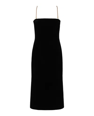 Ferragamo Midi Tube Dress With Twisted Chain Straps In Black