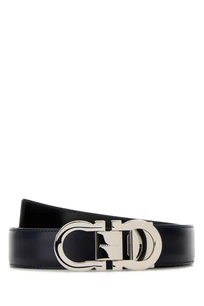 Ferragamo Midnight Blue Leather Reversible Belt