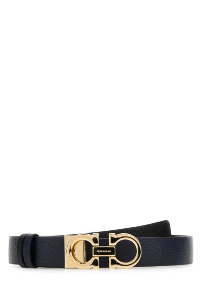 Ferragamo Salvatore  Woman Midnight Blue Leather Reversible Belt In Mirtonero
