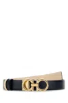 Ferragamo Black Reversible Golden Buckle Belt In Navy Blue