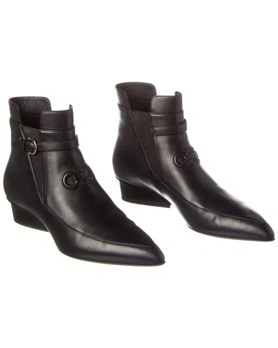 Ferragamo Gancini Leather Bootie (authentic ) In Black