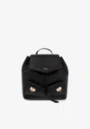 Ferragamo Mini Backpack In Hammered Leather In Black