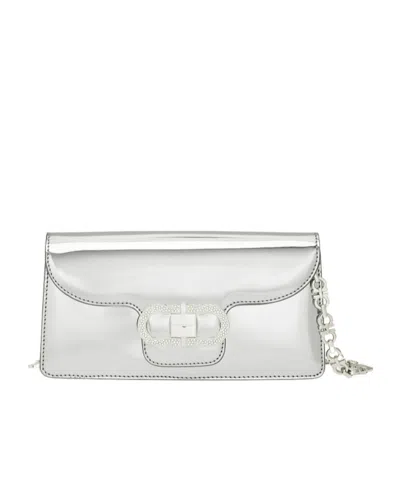Ferragamo Mini Bag Double Gancini Chain In Silver