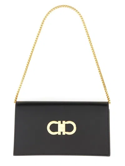 FERRAGAMO MINI BAG WITH GOLD-TONE CLASP AND CHAIN STRAP