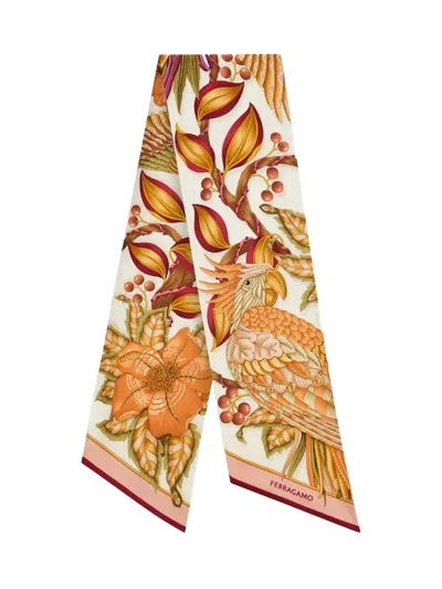 Ferragamo Mini Botanical Print Scarf In Avorio/arancio