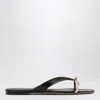 Ferragamo Black Leather Sandals With Thong Strap In Burgundy