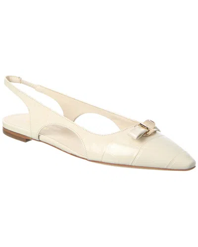 Ferragamo Mini Bow Leather Ballet Flat In White