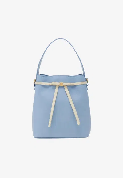 Ferragamo Mini Bow Leather Bucket Bag In Blue